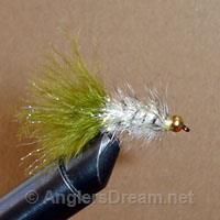 Wooly Bugger White Crystal Olive Tail Beadhead